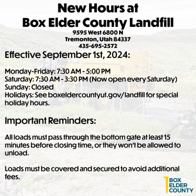 box elder county landfill hours effective september 1 2024